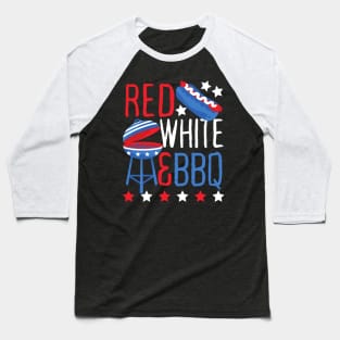 Red White and BBQ USA Holiday Barbeque Baseball T-Shirt